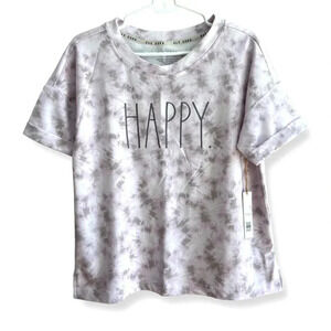 Rae Dunn Purple Gray "Happy." Tie Dye Tee Medium New with tags!